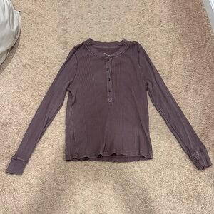 Aerie Ribbed Henley Top in Purple/brown
